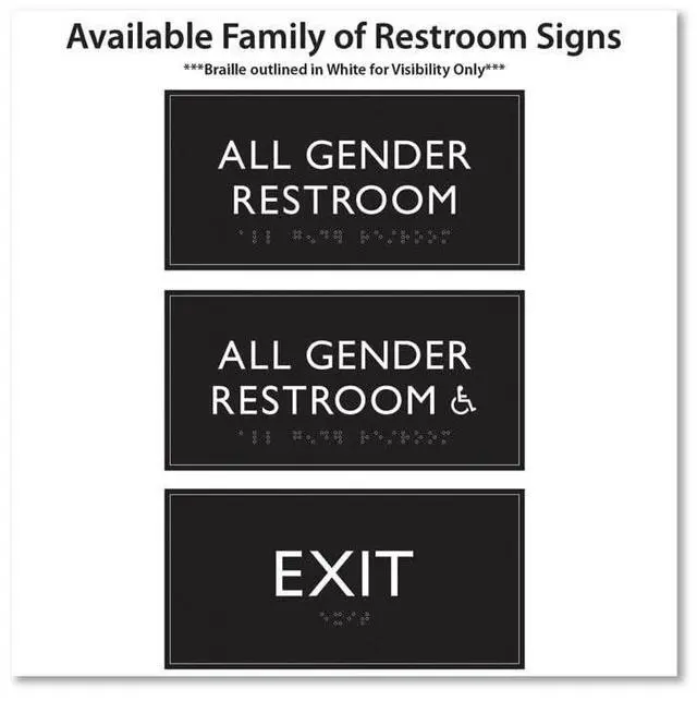 Alt view image 5 of 5 - ADA Sign All Gender Restroom Accessible Plastic 4 x 4 Clear/White 69921
