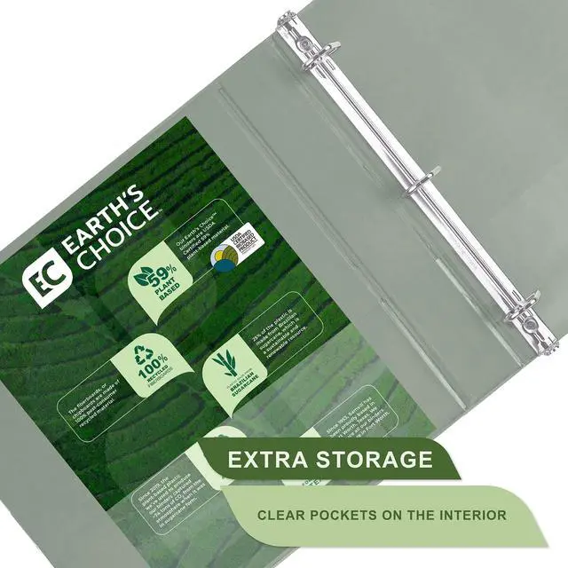 Alt view image 4 of 6 - Earth's Choice Plant Based BOHO D-Ring View Binders 1.5" Capacity 11 x 8.5 Sage 2/Pack U69542