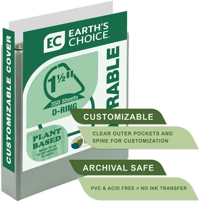 Alt view image 3 of 6 - Earth's Choice Plant Based BOHO D-Ring View Binders 1.5" Capacity 11 x 8.5 Sage 2/Pack U69542