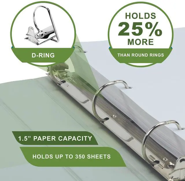 Alt view image 5 of 6 - Earth's Choice Plant Based BOHO D-Ring View Binders 1.5" Capacity 11 x 8.5 Sage 2/Pack U69542