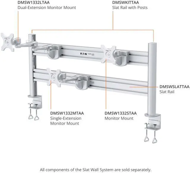 Alt view image 7 of 12 - Eaton Tripp Lite Series Dual-Extension Monitor Mount for Slat Wall System, 13" to 32" Displays, TAA (DMSW1332LTAA)