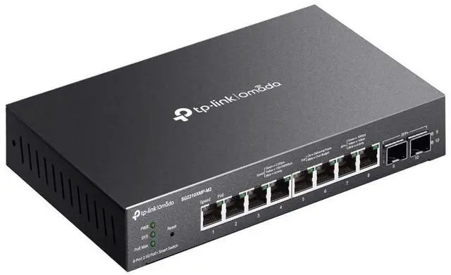 Alt view image 10 of 11 - TP-Link Omada 8-Port 2.5GBASE-T and 2-Port 10GE SFP+ Smart Switch with 8-Port PoE+ - Gigabit Ethernet, 100 Gigabit Ethernet, 2.5 Gigabit Ethernet - 100Base-T, 1000Base-T, 2500Base-T, 10GBase-X - 180.1