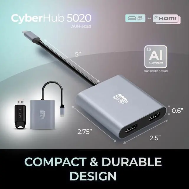 Alt view image 17 of 20 - Adesso USB-C to Dual HDMI Adapter