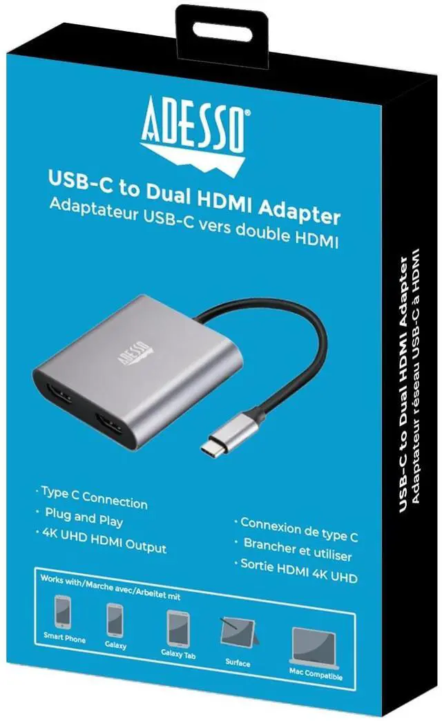 Alt view image 18 of 20 - Adesso USB-C to Dual HDMI Adapter