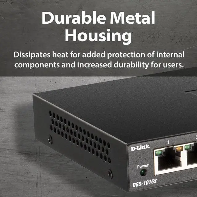 Alt view image 12 of 13 - D-Link 16-Port Gigabit Unmanaged/Plug and Play Switch | Fanless| Slim Metal Compact | Desktop - (DGS-1016S)