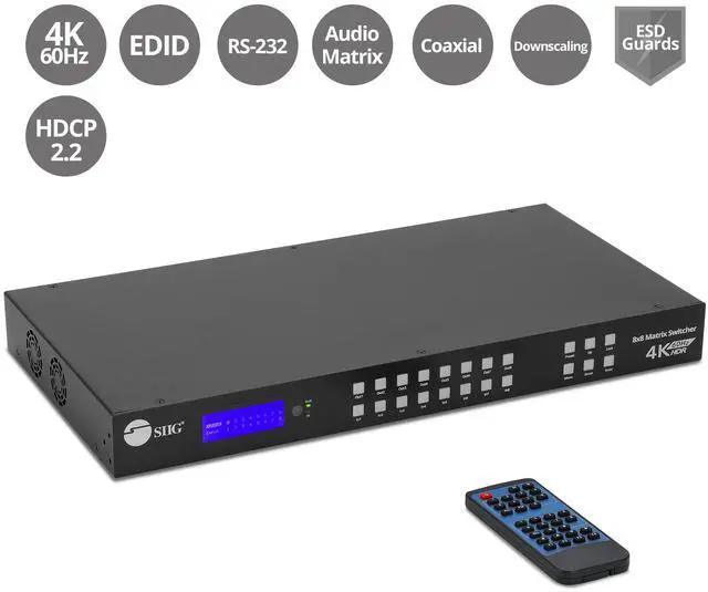 Alt view image 11 of 16 - SIIG 8x8 HDMI 4K60Hz Matrix Switcher with LCD 18Gbps Downscaling EDID Management ARC Audio Embedded/Extraction 
Bulk Pack