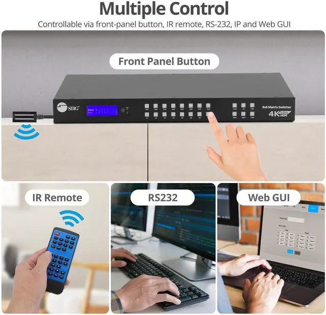 Alt view image 15 of 16 - SIIG 8x8 HDMI 4K60Hz Matrix Switcher with LCD 18Gbps Downscaling EDID Management ARC Audio Embedded/Extraction 
Bulk Pack