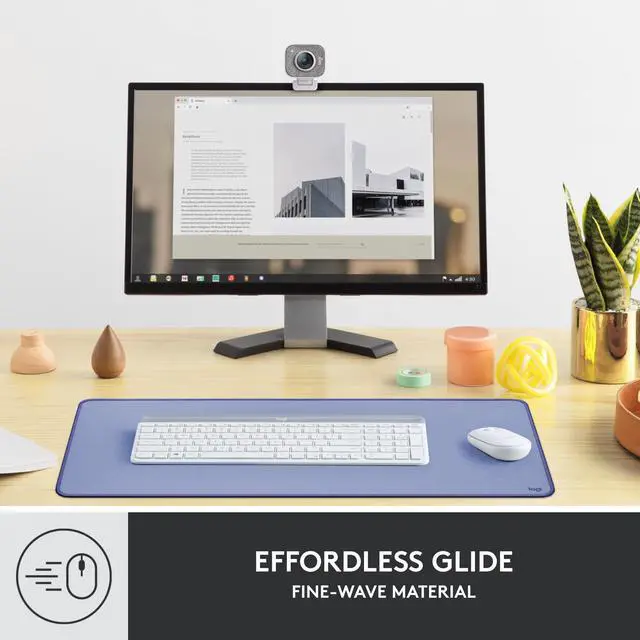 Alt view image 9 of 11 - Logitech Desk Mat - Studio Series with Anti-slip Base, Spill-resistant Durable Design, Fine Weave Material for a Friction-free Surface, Lilac - Office, Home, Mouse, Keyboard - 27.56" Length x 11.