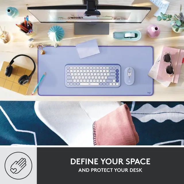 Alt view image 6 of 11 - Logitech Desk Mat - Studio Series with Anti-slip Base, Spill-resistant Durable Design, Fine Weave Material for a Friction-free Surface, Lilac - Office, Home, Mouse, Keyboard - 27.56" Length x 11.