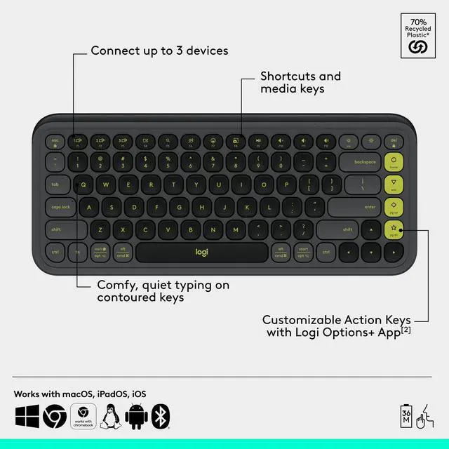 Alt view image 9 of 14 - Logitech POP ICON COMBO Bluetooth Keyboard and Mouse Combo. Graphite/Green