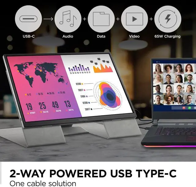 Alt view image 19 of 20 - ViewSonic VG1656-2K 16 Inch WQXGA 1600p IPS Portable Monitor with 2 Way Powered 65W USB C, and Built-in Stand with Smart Cover