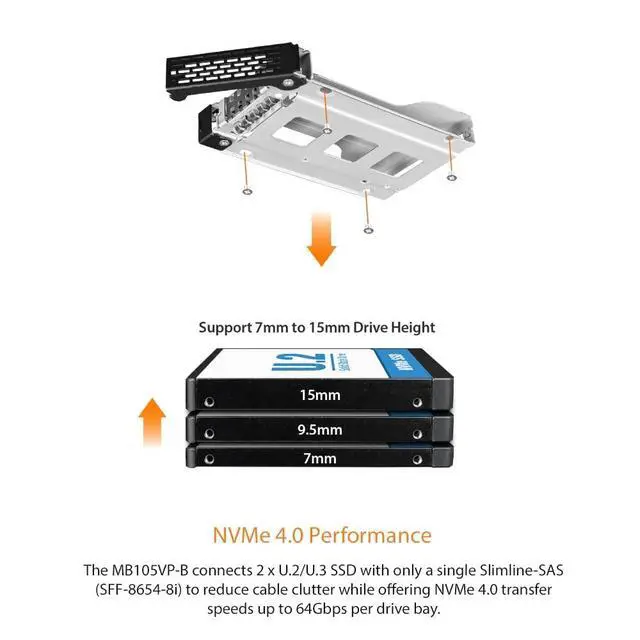 Alt view image 3 of 7 - Icy Dock ToughArmor MB105VP-B 2xU.2/U.3 PCIe 4.0 Drive Enclosure Black