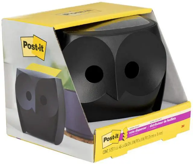 Alt view image 9 of 15 - Post-it Owl Note Dispenser, Includes 1 Pad of Post-it 3 in X 3 in Super Sticky Dispenser Pop-up Notes, 45 Sheets, OWL-330-BK