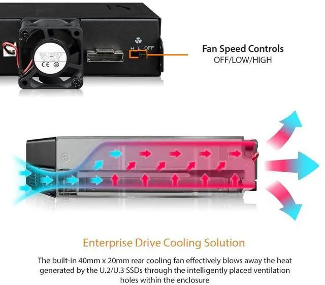 Alt view image 5 of 7 - Icy Dock ToughArmor MB105VP-B 2xU.2/U.3 PCIe 4.0 Drive Enclosure Black