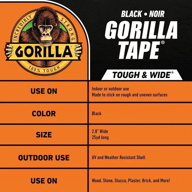 Alt view image 6 of 8 - Gorilla Tape 3" Core 2.88" x 25 yds Black 106425