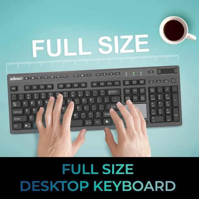 Alt view image 13 of 15 - Adesso Wireless 104 Key Full Size Keyboard with Touchpad WKB-4450UB