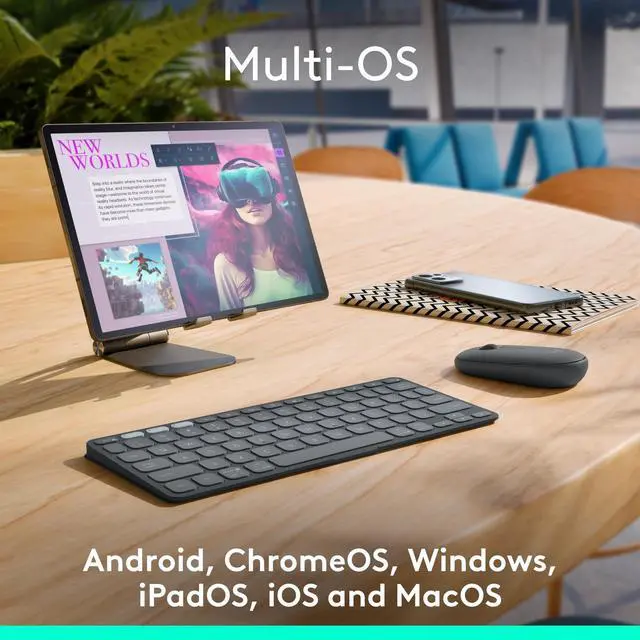 Alt view image 14 of 17 - Logitech Keys-To-Go 2 Portable Bluetooth Keyboard for Tablet With Built-in Cover - Slim and Compact Wireless Keyboard for Windows, Android, Linux, iPad, iPhone, Mac, Apple TV - Lilac