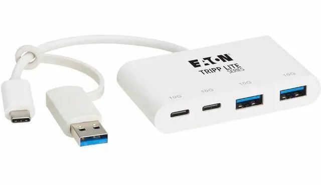 Alt view image 9 of 9 - Eaton Tripp Lite Series 4-Port USB-C Hub - USB 3.2 Gen 2 (10 Gbps), 2 USB-A & 2 USB-C Ports, Thunderbolt 3, White - USB Type C, USB Type A - 1.25 GB/s - Notebook, Tablet, Desktop, Smartphone, Hard