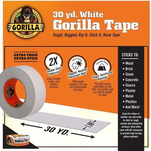 Alt view image 17 of 20 - GORILLA GLUE 6025001 Duct Tape,Round,White,5-3/4 in. dia.