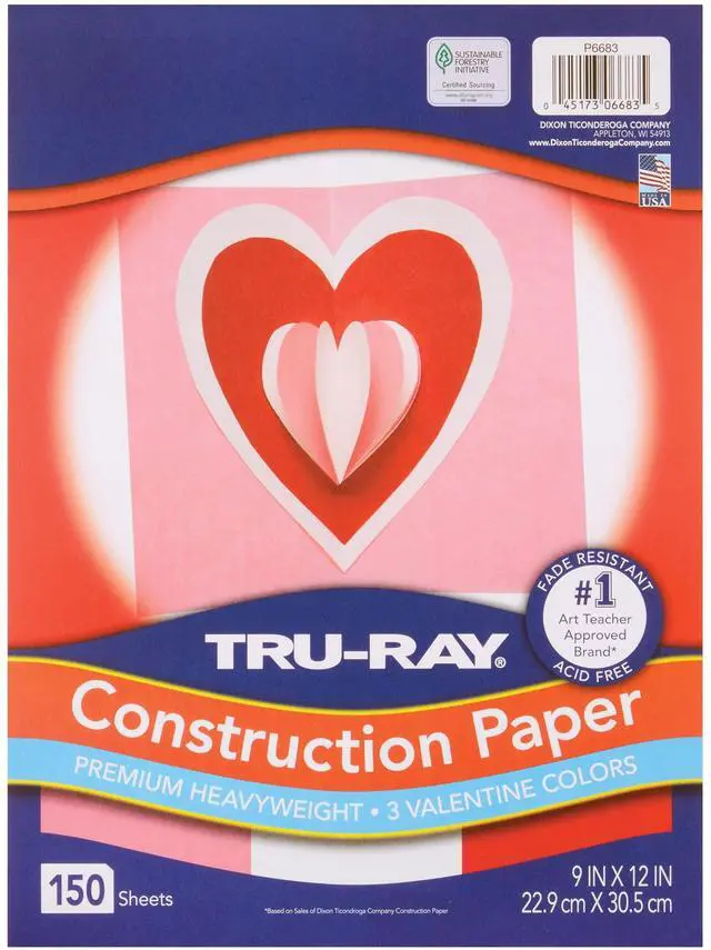 Alt view image 4 of 7 - Tru-Ray Construction Paper 70 lb Text Weight 9 x 12 Assorted Valentine Colors 150/Pack P6683