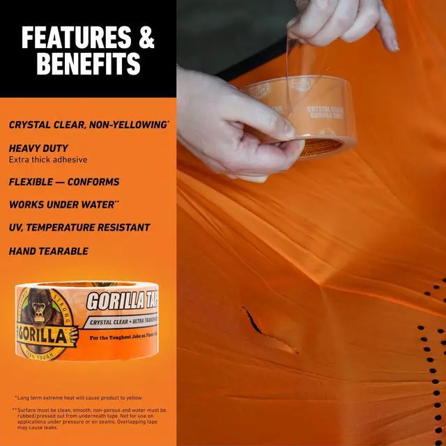 Alt view image 12 of 15 - Gorilla 1.88 In. x 18 Yd. Crystal Clear Duct Tape, Clear 6060002