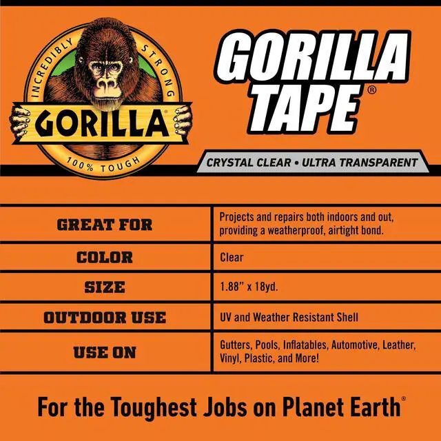 Alt view image 13 of 15 - Gorilla 1.88 In. x 18 Yd. Crystal Clear Duct Tape, Clear 6060002
