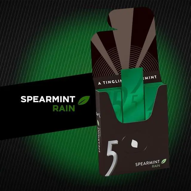Alt view image 5 of 7 - 5 Gum Spearmint Rain 15 Sticks/Pack 10 Packs/Box WMW51404