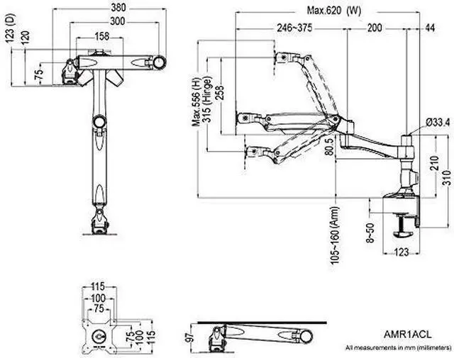 Alt view image 11 of 11 - Amer Mounts Long Articulating Monitor Arm with Clamp Base for 15"-26" Displays