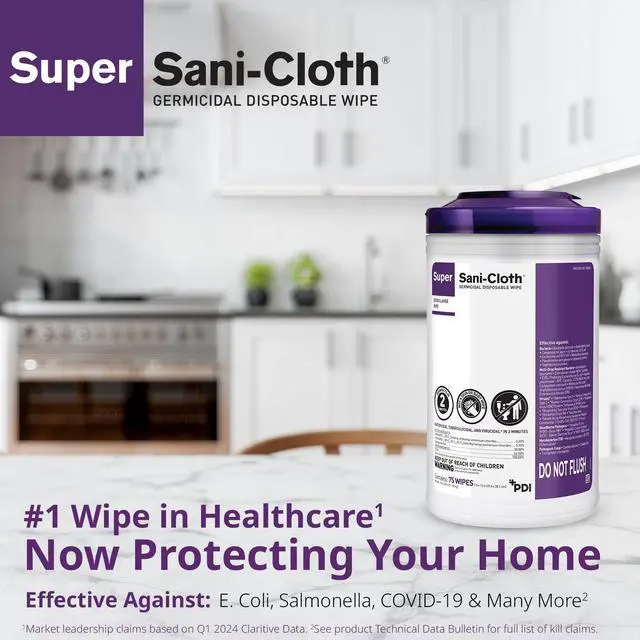 Alt view image 4 of 4 - Super Sani-Cloth Germicidal Disposable Wipes 1-Ply 6 x 6.75 Unscented White 160/Canister 12 Canisters/Carton NICQ55172