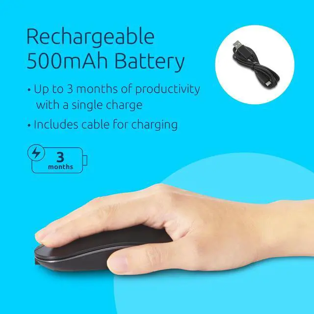 Alt view image 11 of 13 - Kensington MY230 EQ Rechargeable Mouse - Wireless - Midsize - Mid Size Mouse - Wireless - Bluetooth/Radio Frequency - 2.40 GHz - Rechargeable - USB Type A - Scroll Wheel - 3 Button(s) - Symmetrical