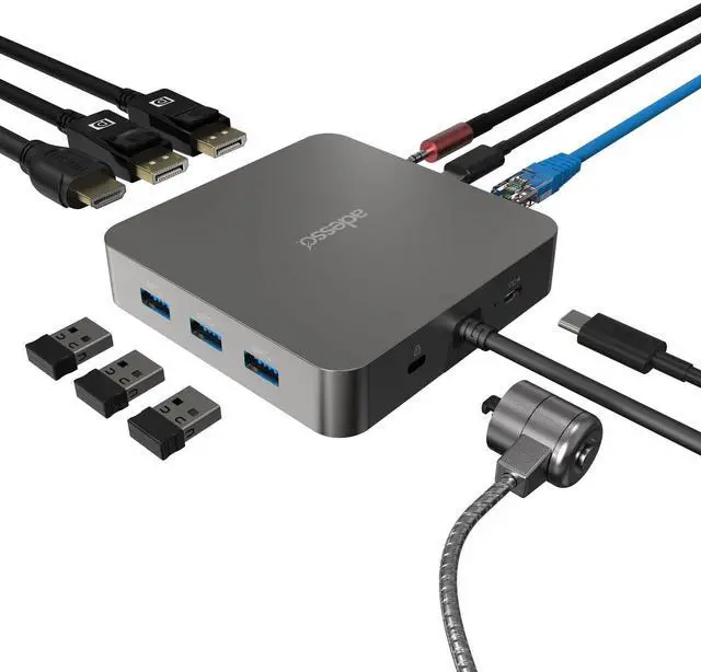 Alt view image 9 of 14 - Adesso AUH-4051 Docking Station - for Notebook/Monitor - Charging Capability - 65 W - USB Type C - 3 Displays Supported - 4K @ 60Hz, 8K @ 30Hz - 3840 x 2160, 7680 x 4320 - 5 x USB Ports - 3 x USB Type