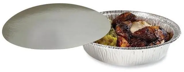 Alt view image 4 of 5 - Round Aluminum To-Go Containers with Lid 48 oz 9" Diameter x 1.66" h Silver 200/Carton BWKROUND9COMBO