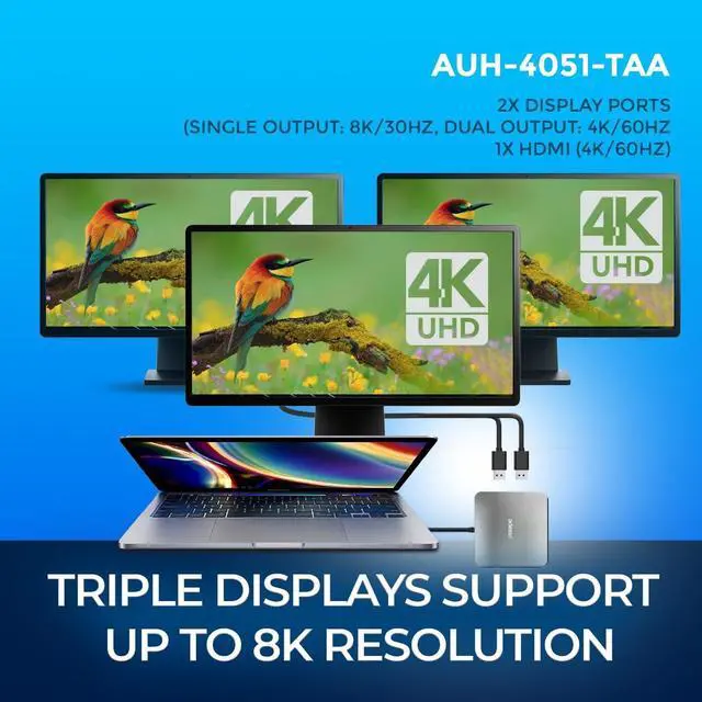 Alt view image 11 of 14 - Adesso AUH-4051 Docking Station - for Notebook/Monitor - Charging Capability - 65 W - USB Type C - 3 Displays Supported - 4K @ 60Hz, 8K @ 30Hz - 3840 x 2160, 7680 x 4320 - 5 x USB Ports - 3 x USB Type