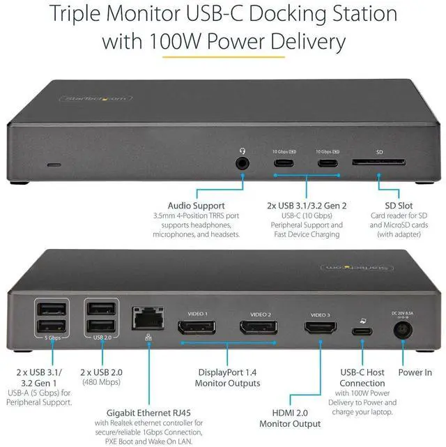 Alt view image 4 of 9 - USB-C DOCKING STATION 10GBPS - DUAL OR TRIPLE MONITOR MST USB C DOCK 4K 60HZ (2X