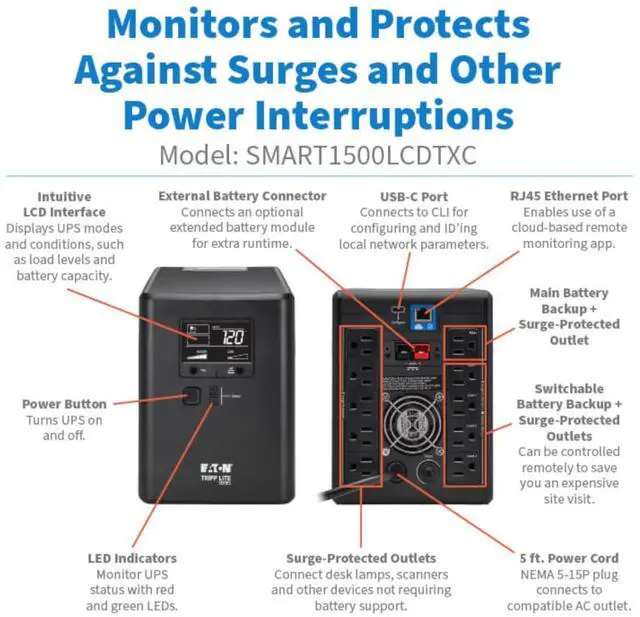 Alt view image 12 of 15 - Tripp Lite series 1440VA 1000W 120V Line-Interactive Cloud-Connected UPS