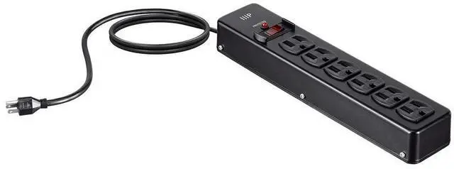 Alt view image 8 of 12 - Monoprice Heavy Duty 6 Outlet Metal Surge Power Strip - Black With 6 Feet Cord | 540 Joules