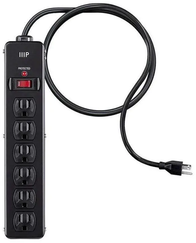 Alt view image 9 of 12 - Monoprice Heavy Duty 6 Outlet Metal Surge Power Strip - Black With 6 Feet Cord | 540 Joules