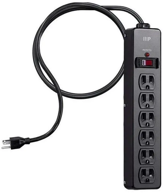 Alt view image 10 of 12 - Monoprice Heavy Duty 6 Outlet Metal Surge Power Strip - Black With 6 Feet Cord | 540 Joules