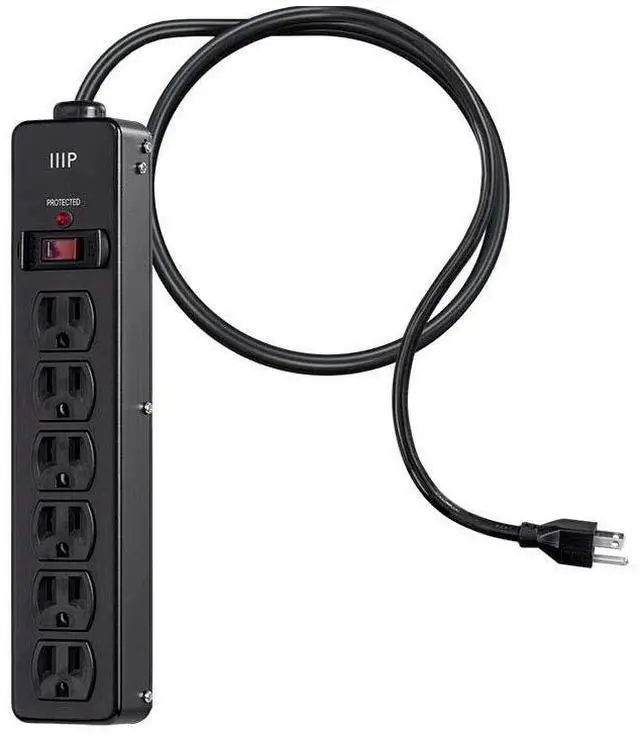 Alt view image 11 of 12 - Monoprice Heavy Duty 6 Outlet Metal Surge Power Strip - Black With 6 Feet Cord | 540 Joules