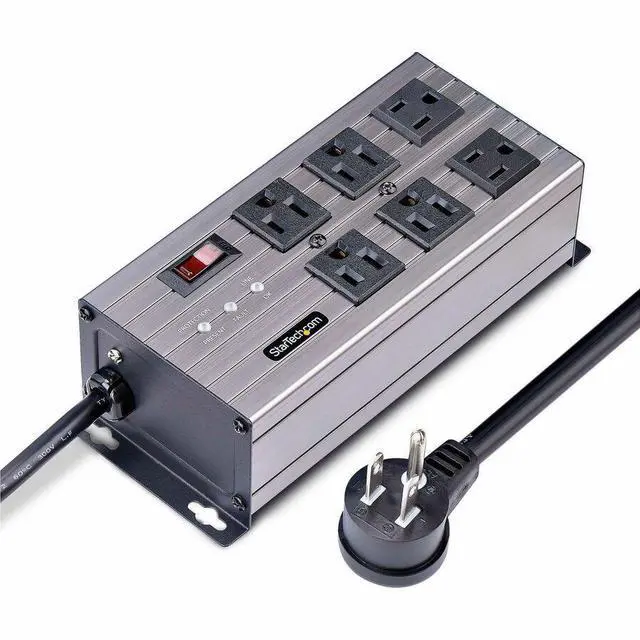 Main image of StarTech 6-Outlet Industrial Power Strip 125V/15A EMI/RFI Isolation Surge Protection Mountable PDU 8ft NEMA 5-15P Cord UL Listed 6N515S8POWERSTRIP