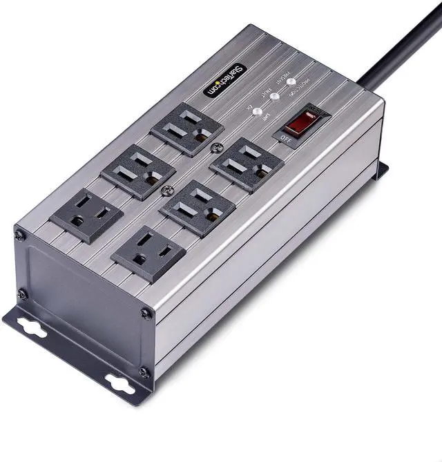 Alt view image 2 of 7 - StarTech 6-Outlet Industrial Power Strip 125V/15A EMI/RFI Isolation Surge Protection Mountable PDU 8ft NEMA 5-15P Cord UL Listed 6N515S8POWERSTRIP