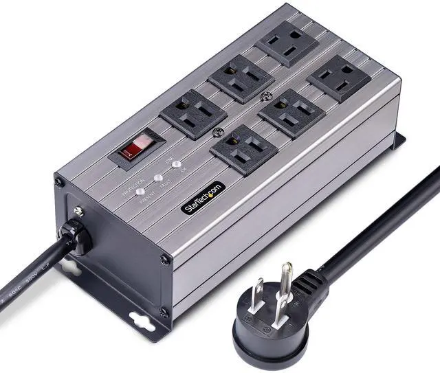 Alt view image 5 of 7 - StarTech 6-Outlet Industrial Power Strip 125V/15A EMI/RFI Isolation Surge Protection Mountable PDU 8ft NEMA 5-15P Cord UL Listed 6N515S8POWERSTRIP