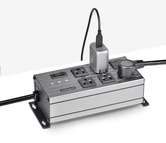 Alt view image 7 of 7 - StarTech 6-Outlet Industrial Power Strip 125V/15A EMI/RFI Isolation Surge Protection Mountable PDU 8ft NEMA 5-15P Cord UL Listed 6N515S8POWERSTRIP
