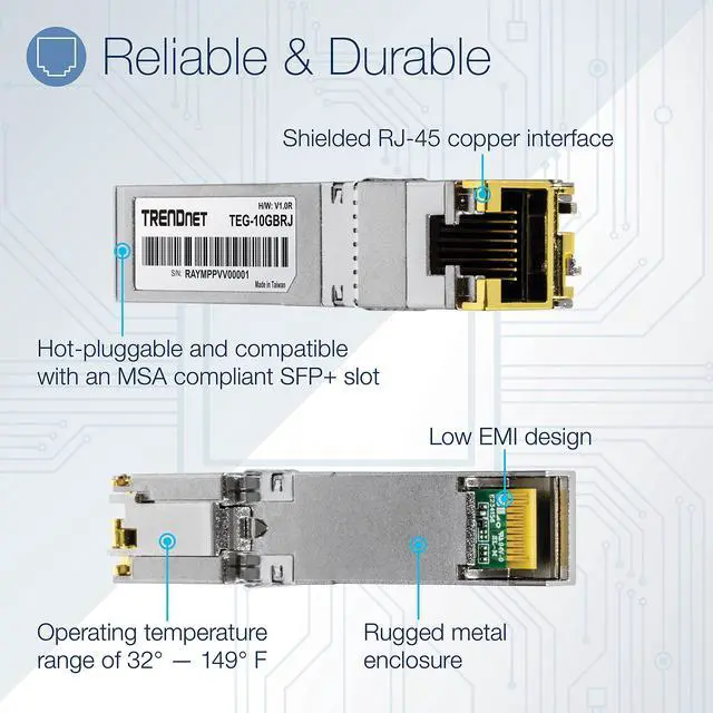 Alt view image 11 of 15 - TRENDnet TEG-10GBRJ, 10G RJ-45 Copper SFP+ Module