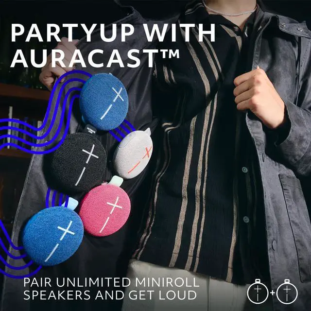 Alt view image 10 of 14 - Ultimate Ears MINIROLL Ultra-Portable Waterproof Bluetooth Speaker, Big Bass, IP67 Dustproof, 131 ft (40 m) Range - Calming Pink