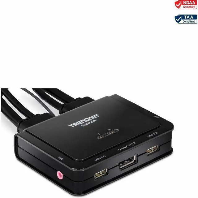 Alt view image 13 of 19 - TRENDnet 2-Port 4K DisplayPort 1.2 KVM Switch with Audio, 4K UHD (3840 x 2160@60Hz), 3.5mm Speaker/Microphone, USB 2.0, Integrated Cables, Black, TK-220DPI - 2 Computer(s) - 1 Local User(s) - 3840 x 2