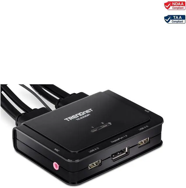 Alt view image 17 of 19 - TRENDnet 2-Port 4K DisplayPort 1.2 KVM Switch with Audio, 4K UHD (3840 x 2160@60Hz), 3.5mm Speaker/Microphone, USB 2.0, Integrated Cables, Black, TK-220DPI - 2 Computer(s) - 1 Local User(s) - 3840 x 2