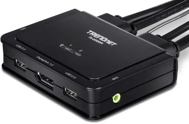 Alt view image 18 of 19 - TRENDnet 2-Port 4K DisplayPort 1.2 KVM Switch with Audio, 4K UHD (3840 x 2160@60Hz), 3.5mm Speaker/Microphone, USB 2.0, Integrated Cables, Black, TK-220DPI - 2 Computer(s) - 1 Local User(s) - 3840 x 2