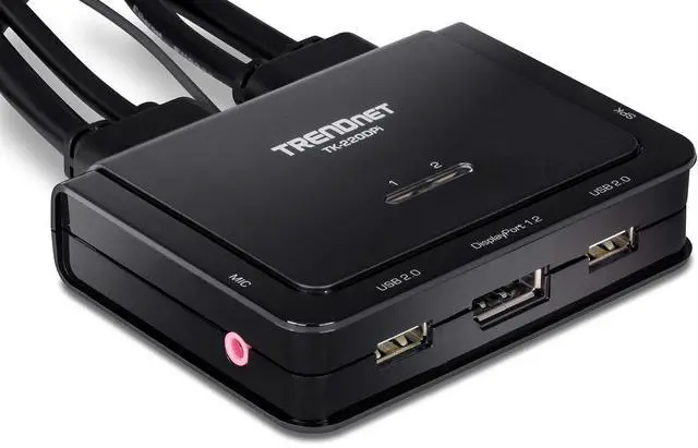 Alt view image 19 of 19 - TRENDnet 2-Port 4K DisplayPort 1.2 KVM Switch with Audio, 4K UHD (3840 x 2160@60Hz), 3.5mm Speaker/Microphone, USB 2.0, Integrated Cables, Black, TK-220DPI - 2 Computer(s) - 1 Local User(s) - 3840 x 2