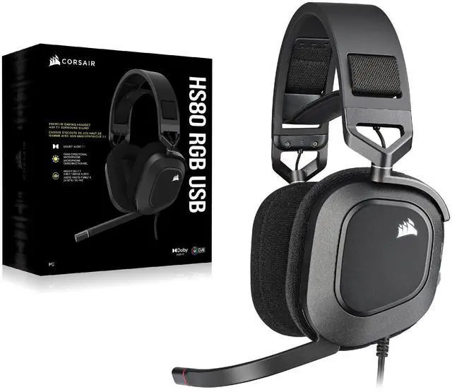 Alt view image 14 of 14 - Corsair HS80 RGB USB Wired Gaming Headset - Carbon - Stereo - USB Type A - Wired - 32 Kilo Ohm - 20 Hz to 40 kHz - On-ear, Over-the-head - Binaural - Ear-cup - 5.91 ft Cable - Omni-directional Microph
